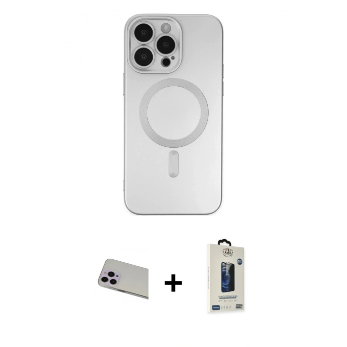 MARSİLYAN™- iPhone 13 Pro Max Kılıf Akış Minimal Özel Seri - Siyah Bilvis Hayalet Cam Ekran Koruyucu + Rainbow Kamera Lens Koruma Cam - MR