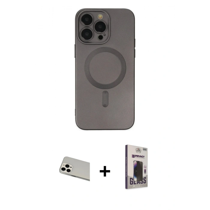 MARSİLYAN™- iPhone 13 Pro Max Kılıf Akış Minimal Özel Seri - Siyah Bilvis Hayalet Cam Ekran Koruyucu + Rainbow Kamera Lens Koruma Cam - BZ