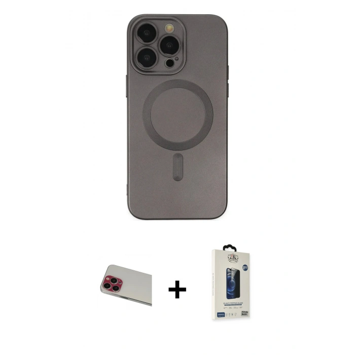 MARSİLYAN™- iPhone 13 Pro Max Kılıf Akış Minimal Özel Seri - Siyah Bilvis Hayalet Cam Ekran Koruyucu + Rainbow Kamera Lens Koruma Cam - KI