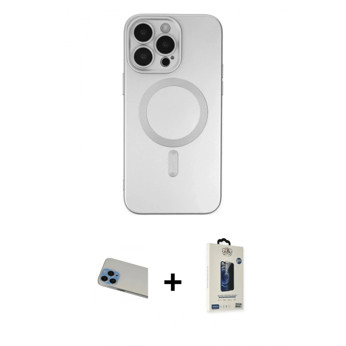 MARSİLYAN™- iPhone 13 Pro Max Kılıf Akış Minimal Özel Seri - Siyah Bilvis Hayalet Cam Ekran Koruyucu + Rainbow Kamera Lens Koruma Cam - MI