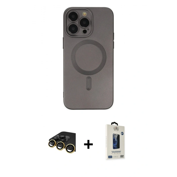 MARSİLYAN™- iPhone 13 Pro Max Kılıf Akış Minimal Özel Seri - Siyah Bilvis Hayalet Cam Ekran Koruyucu + Raze Metal Kamera Lens - GD