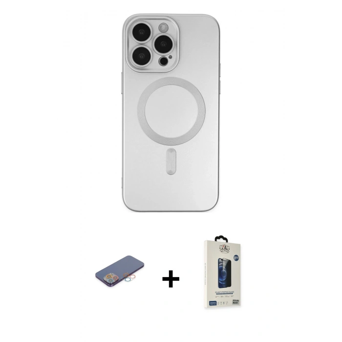 MARSİLYAN™- iPhone 13 Pro Max Kılıf Akış Minimal Özel Seri - Siyah Bilvis Hayalet Cam Ekran Koruyucu + Renkli Kamera Lens Koruma Cam - PE