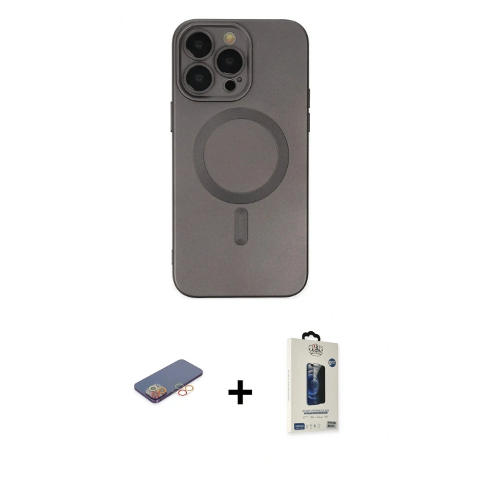 MARSİLYAN™- iPhone 13 Pro Max Kılıf Akış Minimal Özel Seri - Siyah Bilvis Hayalet Cam Ekran Koruyucu + Renkli Kamera Lens Koruma Cam - TU