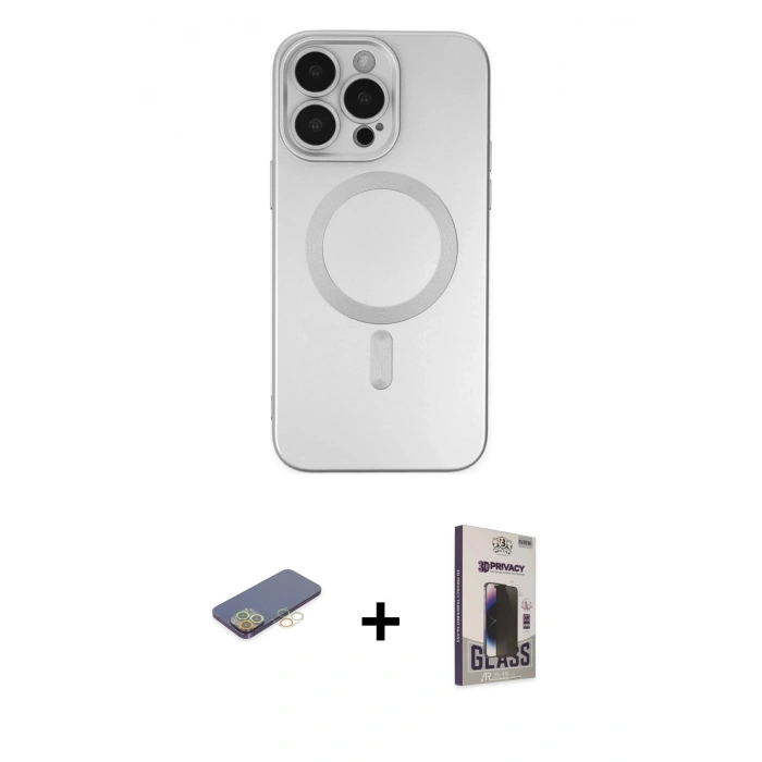 MARSİLYAN™- iPhone 13 Pro Max Kılıf Akış Minimal Özel Seri - Siyah Bilvis Hayalet Cam Ekran Koruyucu + Renkli Kamera Lens Koruma Cam - SI