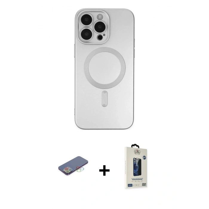 MARSİLYAN™- iPhone 13 Pro Max Kılıf Akış Minimal Özel Seri - Siyah Bilvis Hayalet Cam Ekran Koruyucu + Renkli Kamera Lens Koruma Cam - MI