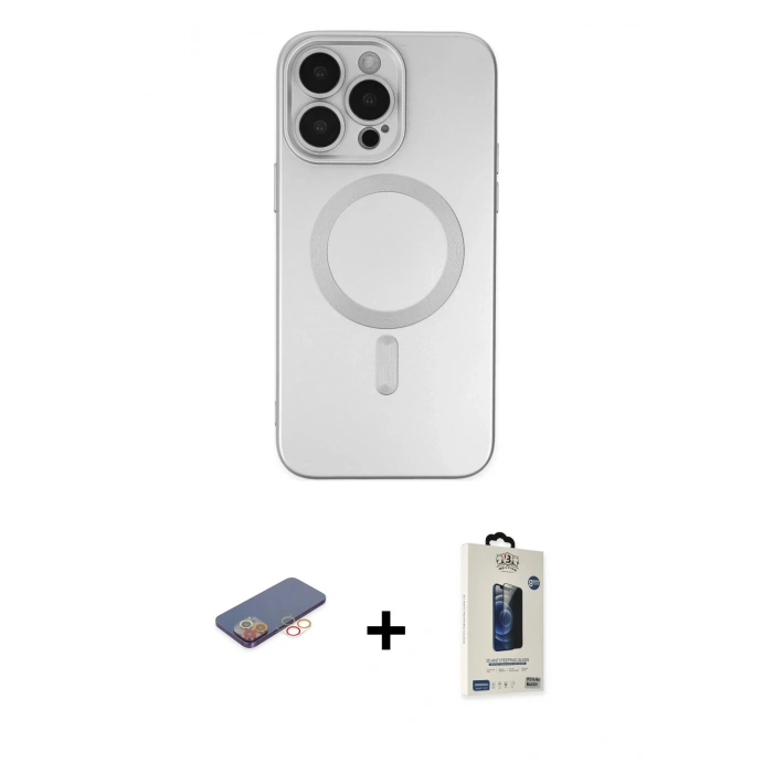 MARSİLYAN™- iPhone 13 Pro Max Kılıf Akış Minimal Özel Seri - Siyah Bilvis Hayalet Cam Ekran Koruyucu + Renkli Kamera Lens Koruma Cam - TU