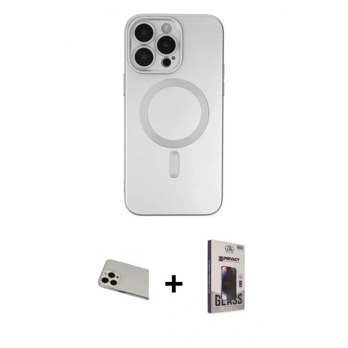 MARSİLYAN™- iPhone 13 Pro Max Kılıf Akış Minimal Özel Seri - Siyah Bilvis Hayalet Cam Ekran Koruyucu + Rainbow Kamera Lens Koruma Cam - REGD
