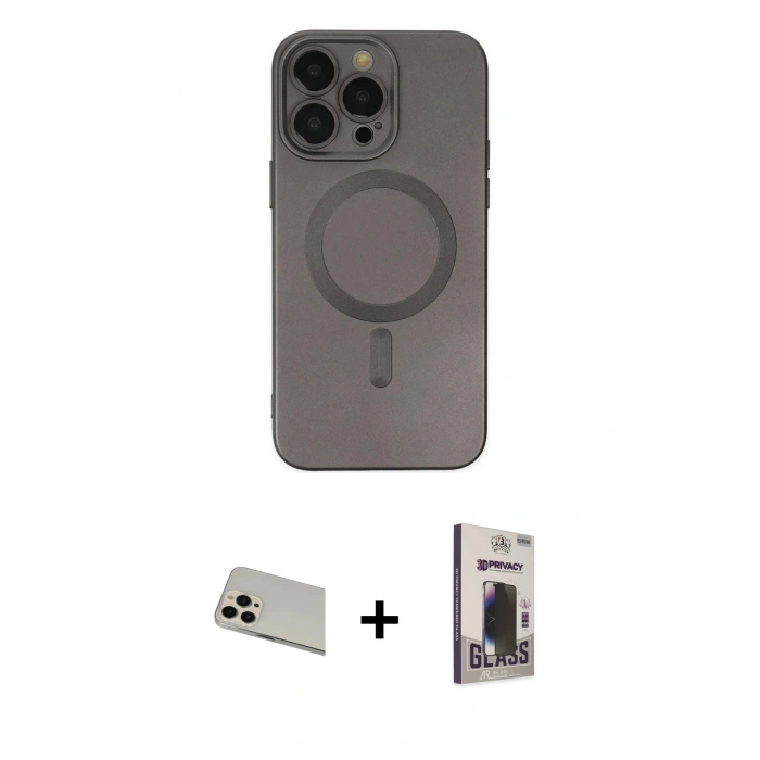 MARSİLYAN™- iPhone 13 Pro Max Kılıf Akış Minimal Özel Seri - Siyah Bilvis Hayalet Cam Ekran Koruyucu + Rainbow Kamera Lens Koruma Cam - REGD