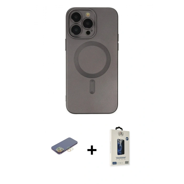 MARSİLYAN™- iPhone 13 Pro Max Kılıf Akış Minimal Özel Seri - Siyah Bilvis Hayalet Cam Ekran Koruyucu + Sarı Renkli Kamera Lens Koruma Cam