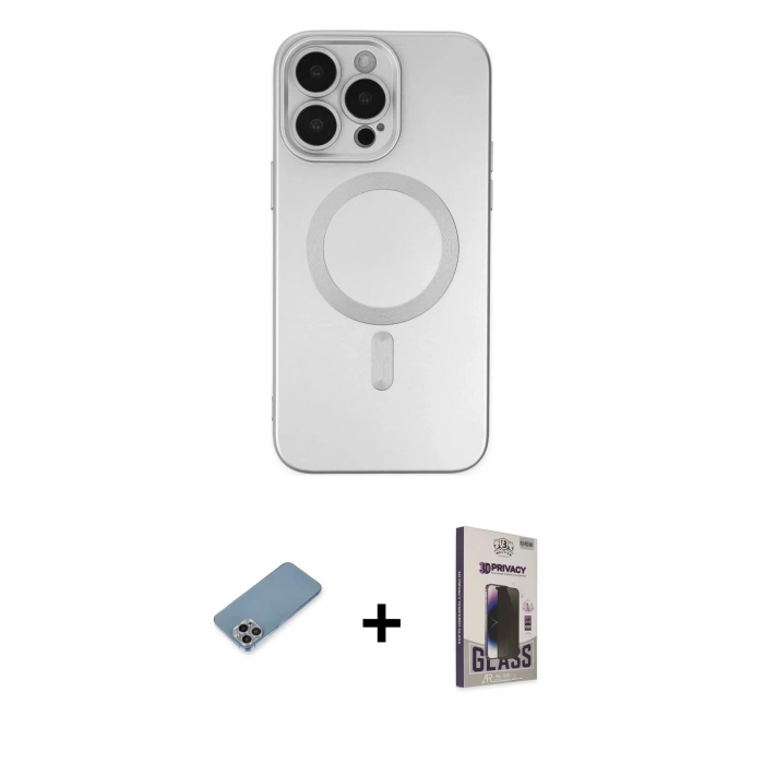 MARSİLYAN™- iPhone 13 Pro Max Kılıf Akış Minimal Özel Seri - Siyah Bilvis Hayalet Cam Ekran Koruyucu + Shine Kamera Lens Koruma Cam - GI
