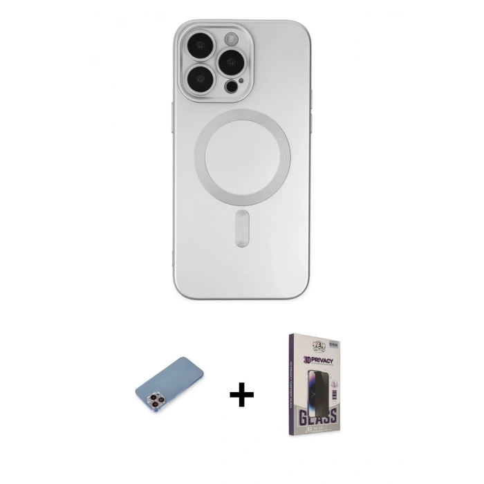 MARSİLYAN™- iPhone 13 Pro Max Kılıf Akış Minimal Özel Seri - Siyah Bilvis Hayalet Cam Ekran Koruyucu + Shine Kamera Lens Koruma Cam - PE