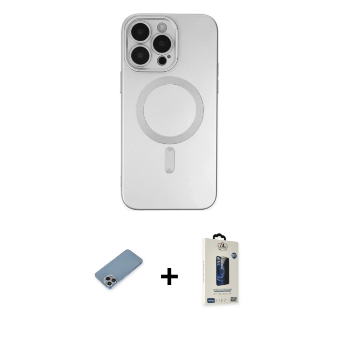 MARSİLYAN™- iPhone 13 Pro Max Kılıf Akış Minimal Özel Seri - Siyah Bilvis Hayalet Cam Ekran Koruyucu + Shine Kamera Lens Koruma Cam - GI