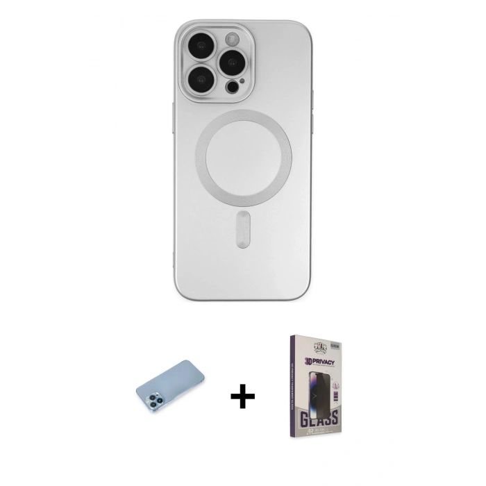 MARSİLYAN™- iPhone 13 Pro Max Kılıf Akış Minimal Özel Seri - Siyah Bilvis Hayalet Cam Ekran Koruyucu + Shine Kamera Lens Koruma Cam - MI