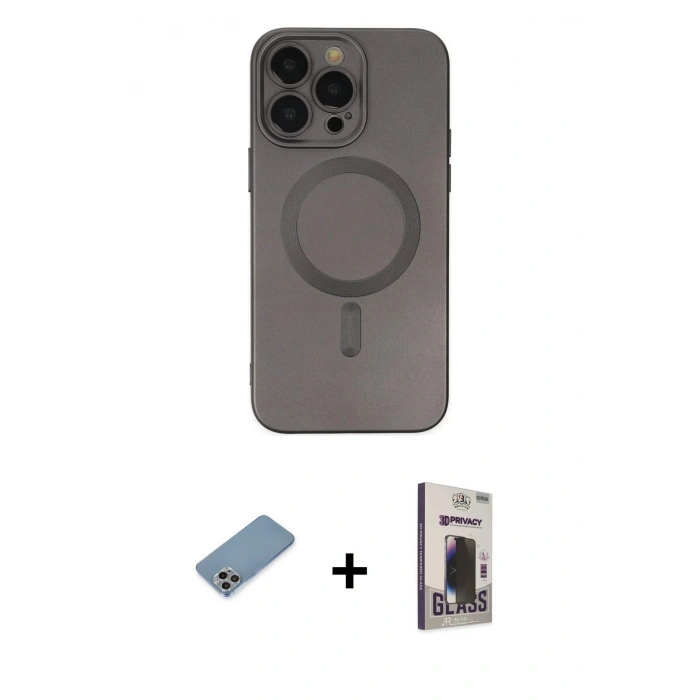 MARSİLYAN™- iPhone 13 Pro Max Kılıf Akış Minimal Özel Seri - Siyah Bilvis Hayalet Cam Ekran Koruyucu + Shine Kamera Lens Koruma Cam - GI