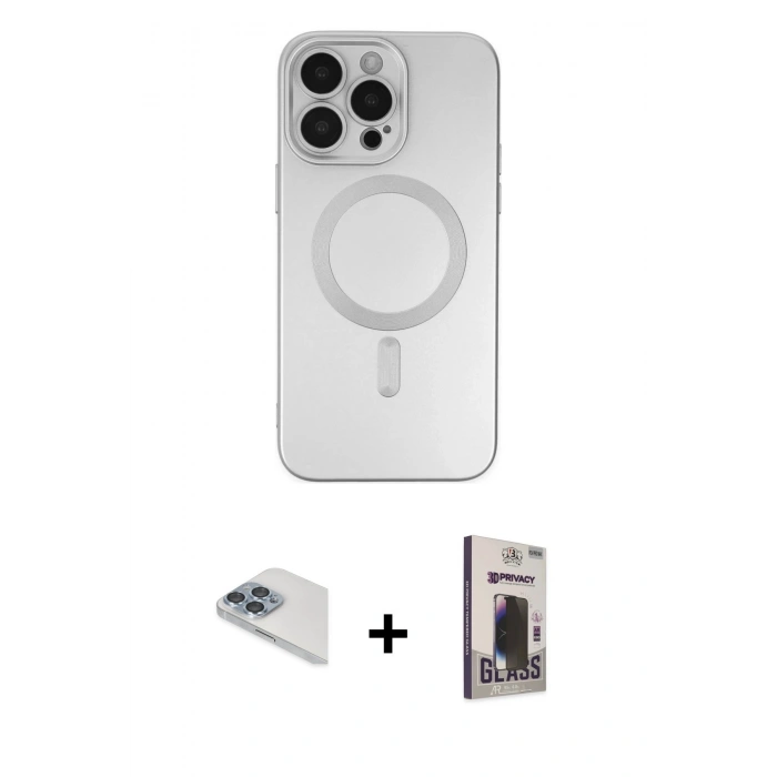 MARSİLYAN™- iPhone 13 Pro Max Kılıf Akış Minimal Özel Seri - Siyah Bilvis Hayalet Cam Ekran Koruyucu + Pers Alüminyum Kamera Lens - SABE