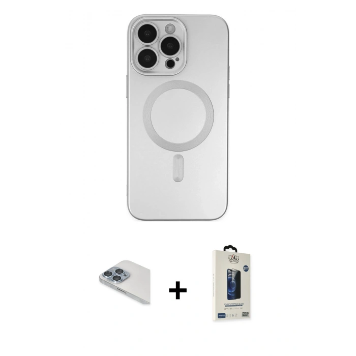 MARSİLYAN™- iPhone 13 Pro Max Kılıf Akış Minimal Özel Seri - Siyah Bilvis Hayalet Cam Ekran Koruyucu + Pers Alüminyum Kamera Lens - SABE