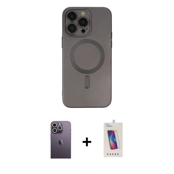 MARSİLYAN™- iPhone 13 Pro Max Kılıf Akış Minimal Özel Seri - Siyah Joko 5D Cam + Neon Fosforlu Kamera Lens - BZ