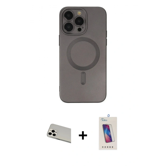 MARSİLYAN™- iPhone 13 Pro Max Kılıf Akış Minimal Özel Seri - Siyah Joko 5D Cam + Beyaz Rainbow Kamera Lens Koruma Cam