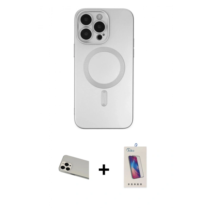 MARSİLYAN™- iPhone 13 Pro Max Kılıf Akış Minimal Özel Seri - Siyah Joko 5D Cam + Beyaz Rainbow Kamera Lens Koruma Cam