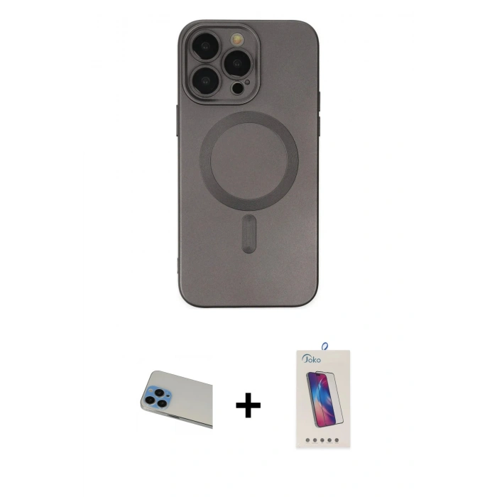 MARSİLYAN™- iPhone 13 Pro Max Kılıf Akış Minimal Özel Seri - Siyah Joko 5D Cam + Rainbow Kamera Lens Koruma Cam - MI