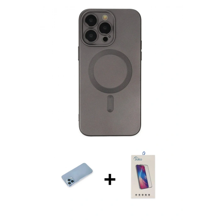 MARSİLYAN™- iPhone 13 Pro Max Kılıf Akış Minimal Özel Seri - Siyah Joko 5D Cam + Shine Kamera Lens Koruma Cam - MI