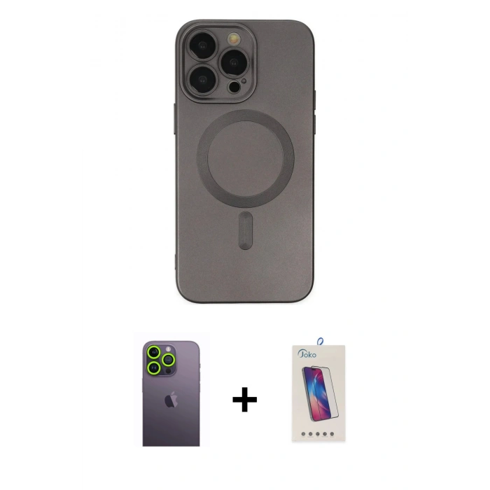 MARSİLYAN™- iPhone 13 Pro Max Kılıf Akış Minimal Özel Seri - Siyah Joko 5D Cam + Neon Fosforlu Kamera Lens - YL