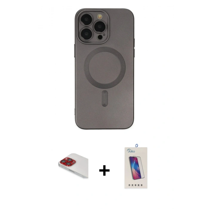 MARSİLYAN™- iPhone 13 Pro Max Kılıf Akış Minimal Özel Seri - Siyah Joko 5D Cam + Pers Alüminyum Kamera Lens - KI