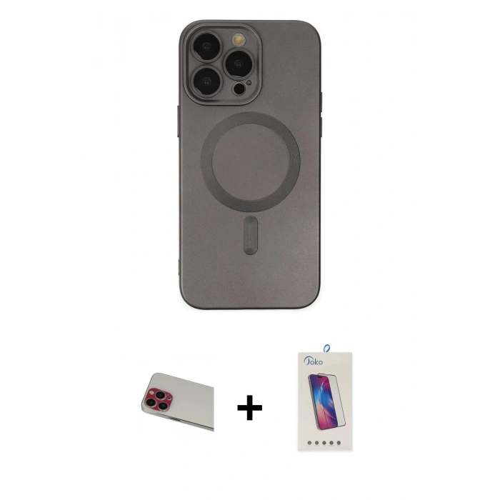 MARSİLYAN™- iPhone 13 Pro Max Kılıf Akış Minimal Özel Seri - Siyah Joko 5D Cam + Rainbow Kamera Lens Koruma Cam - KI