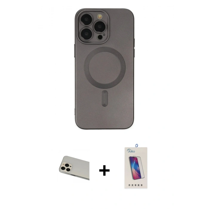MARSİLYAN™- iPhone 13 Pro Max Kılıf Akış Minimal Özel Seri - Siyah Joko 5D Cam + Rainbow Kamera Lens Koruma Cam - REGD