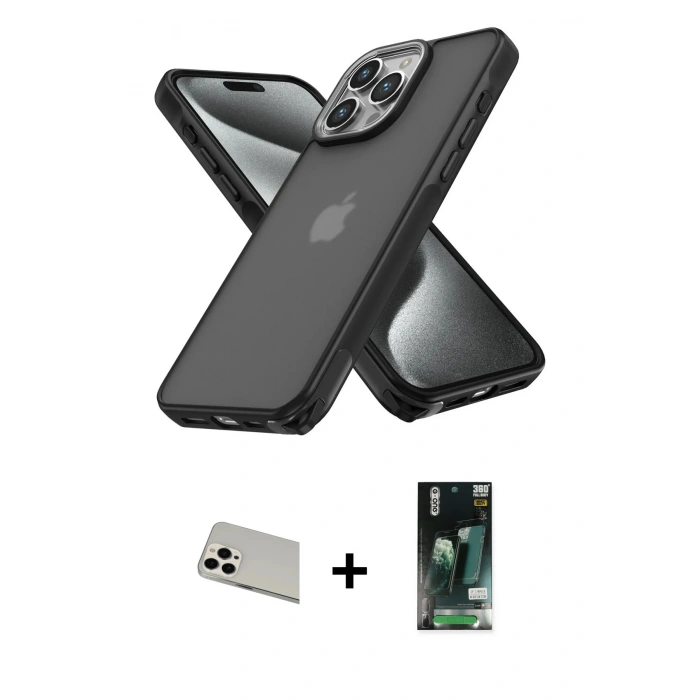 MARSİLYAN™- iPhone 13 Pro Max Kılıf Atlas Form - Şeffaf 360 Full Body Arka Koruyucu + Beyaz Rainbow Kamera Lens Koruma Cam