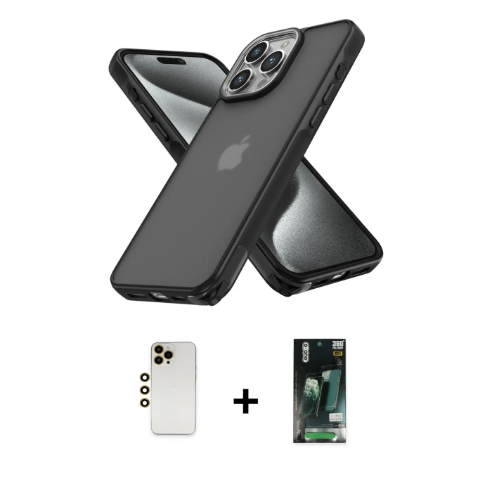 MARSİLYAN™- iPhone 13 Pro Max Kılıf Atlas Form - Şeffaf 360 Full Body Arka Koruyucu + Shine Kamera Lens - GD