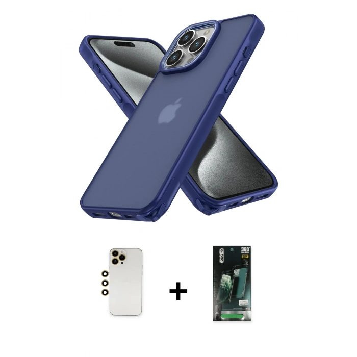 MARSİLYAN™- iPhone 13 Pro Max Kılıf Atlas Form - Şeffaf 360 Full Body Arka Koruyucu + Shine Kamera Lens - GD