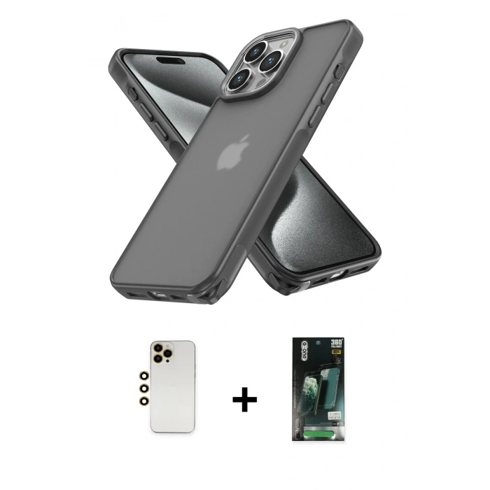 MARSİLYAN™- iPhone 13 Pro Max Kılıf Atlas Form - Şeffaf 360 Full Body Arka Koruyucu + Shine Kamera Lens - GD