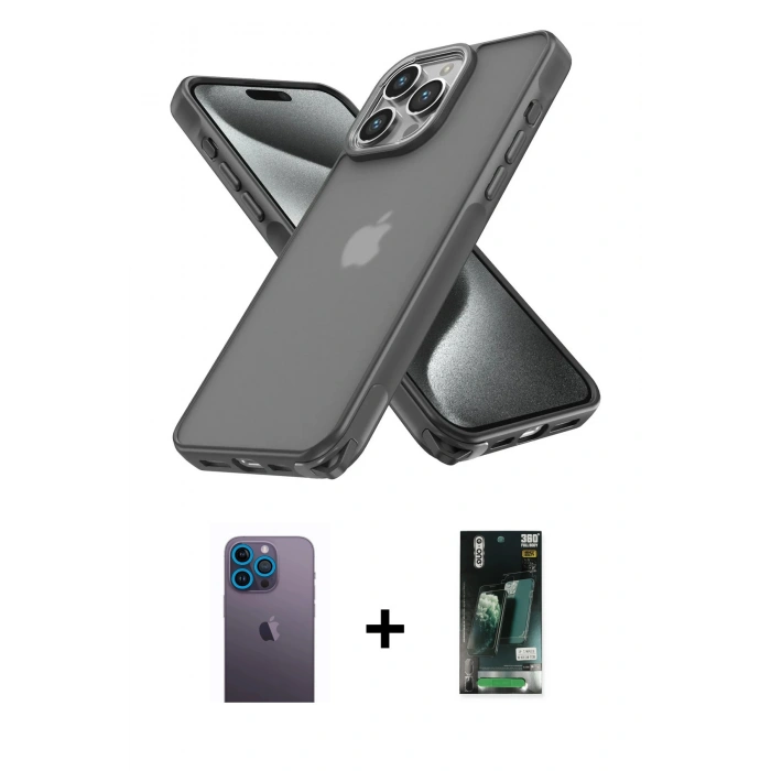 MARSİLYAN™- iPhone 13 Pro Max Kılıf Atlas Form - Şeffaf 360 Full Body Arka Koruyucu + Mavi Neon Fosforlu Kamera Lens