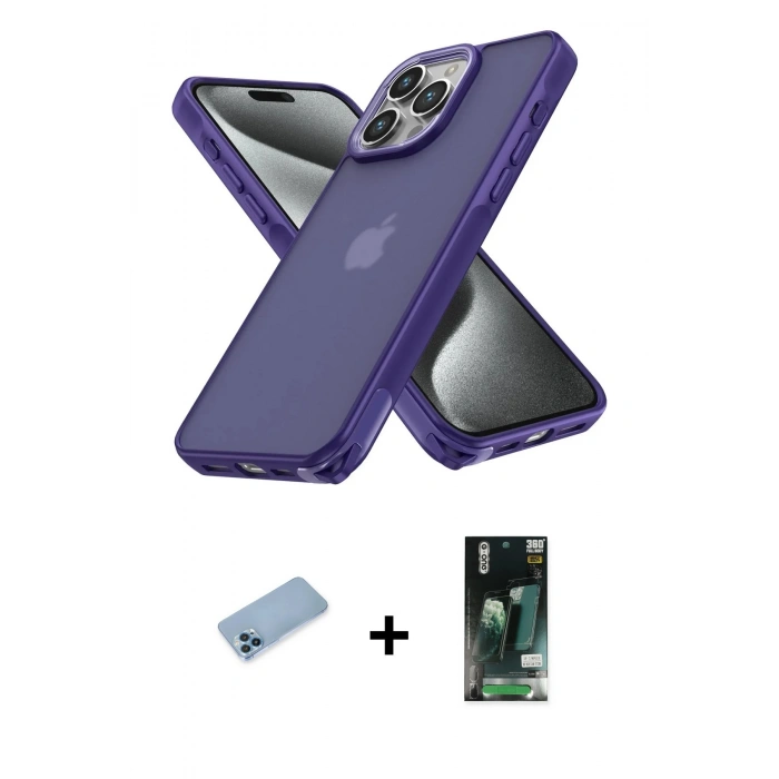 MARSİLYAN™- iPhone 13 Pro Max Kılıf Atlas Form - Şeffaf 360 Full Body Arka Koruyucu + Shine Kamera Lens Koruma Cam - MI