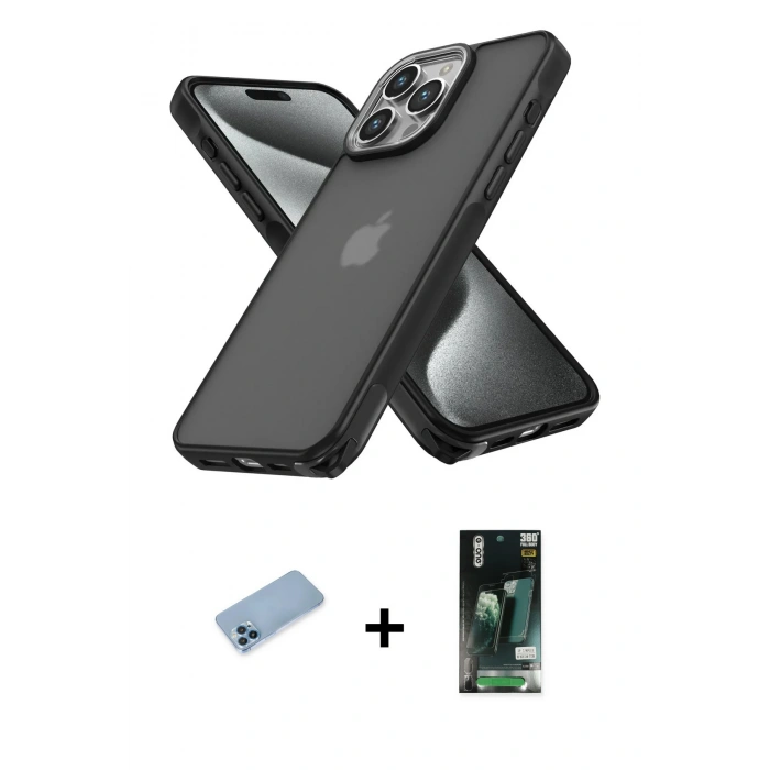 MARSİLYAN™- iPhone 13 Pro Max Kılıf Atlas Form - Şeffaf 360 Full Body Arka Koruyucu + Shine Kamera Lens Koruma Cam - MI