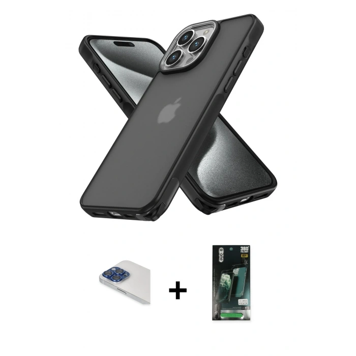 MARSİLYAN™- iPhone 13 Pro Max Kılıf Atlas Form - Şeffaf 360 Full Body Arka Koruyucu + Pers Alüminyum Kamera Lens - LT