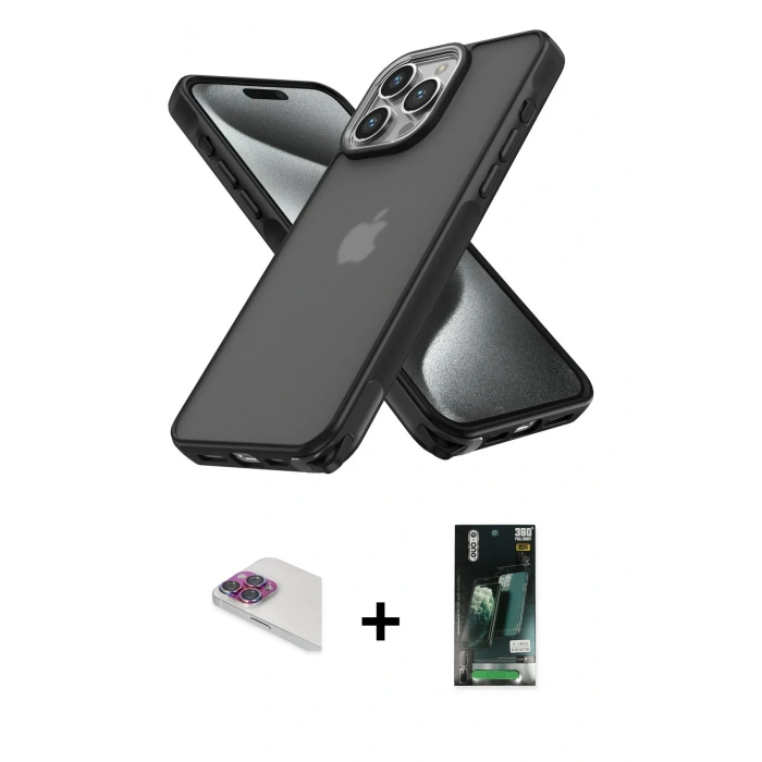 MARSİLYAN™- iPhone 13 Pro Max Kılıf Atlas Form - Şeffaf 360 Full Body Arka Koruyucu + Pers Alüminyum Kamera Lens - GI