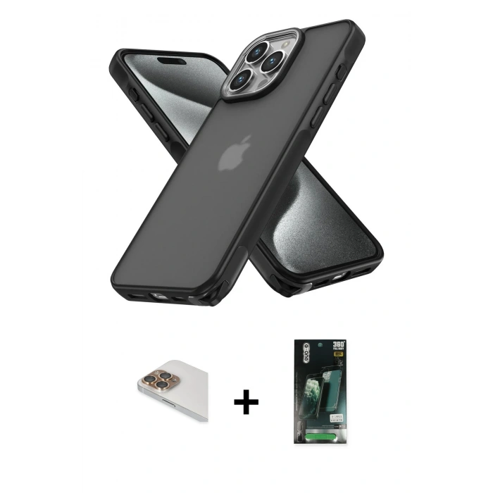 MARSİLYAN™- iPhone 13 Pro Max Kılıf Atlas Form - Şeffaf 360 Full Body Arka Koruyucu + Pers Alüminyum Kamera Lens - GD
