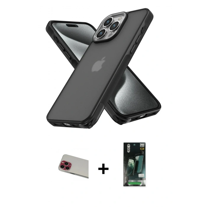MARSİLYAN™- iPhone 13 Pro Max Kılıf Atlas Form - Şeffaf 360 Full Body Arka Koruyucu + Rainbow Kamera Lens Koruma Cam - KI