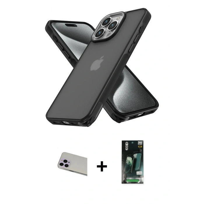MARSİLYAN™- iPhone 13 Pro Max Kılıf Atlas Form - Şeffaf 360 Full Body Arka Koruyucu + Rainbow Kamera Lens Koruma Cam - MR