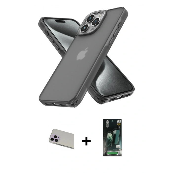 MARSİLYAN™- iPhone 13 Pro Max Kılıf Atlas Form - Şeffaf 360 Full Body Arka Koruyucu + Rainbow Kamera Lens Koruma Cam - MR