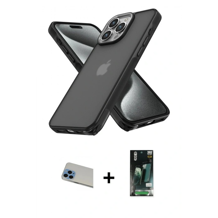 MARSİLYAN™- iPhone 13 Pro Max Kılıf Atlas Form - Şeffaf 360 Full Body Arka Koruyucu + Rainbow Kamera Lens Koruma Cam - MI
