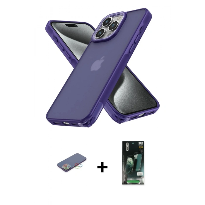 MARSİLYAN™- iPhone 13 Pro Max Kılıf Atlas Form - Şeffaf 360 Full Body Arka Koruyucu + Renkli Kamera Lens Koruma Cam - MI