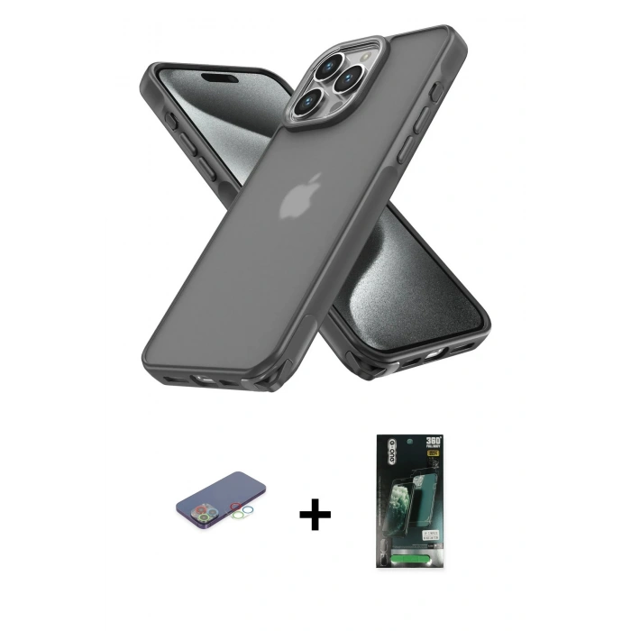 MARSİLYAN™- iPhone 13 Pro Max Kılıf Atlas Form - Şeffaf 360 Full Body Arka Koruyucu + Renkli Kamera Lens Koruma Cam - MI