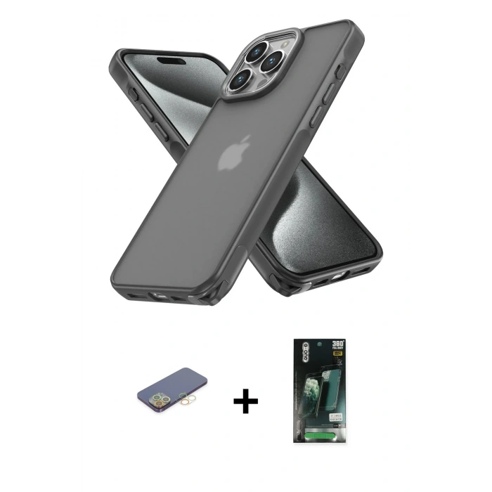 MARSİLYAN™- iPhone 13 Pro Max Kılıf Atlas Form - Şeffaf 360 Full Body Arka Koruyucu + Renkli Kamera Lens Koruma Cam - SI