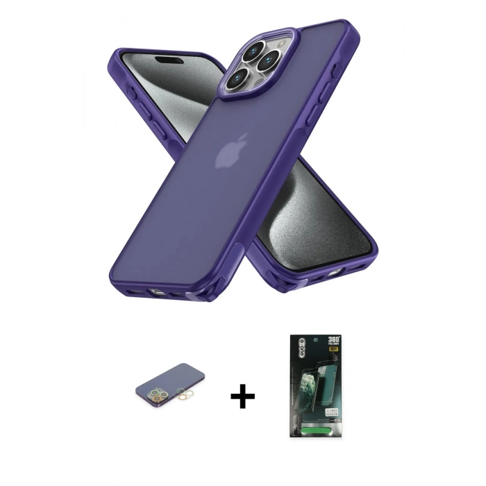 MARSİLYAN™- iPhone 13 Pro Max Kılıf Atlas Form - Şeffaf 360 Full Body Arka Koruyucu + Renkli Kamera Lens Koruma Cam - SI