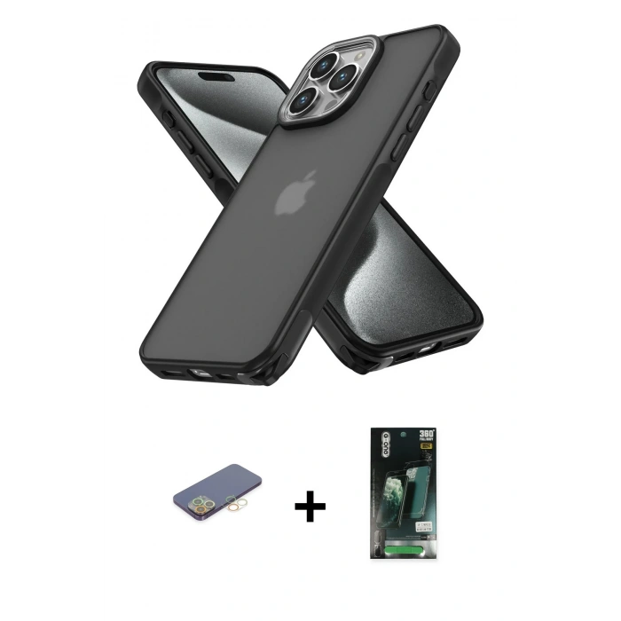 MARSİLYAN™- iPhone 13 Pro Max Kılıf Atlas Form - Şeffaf 360 Full Body Arka Koruyucu + Renkli Kamera Lens Koruma Cam - SI
