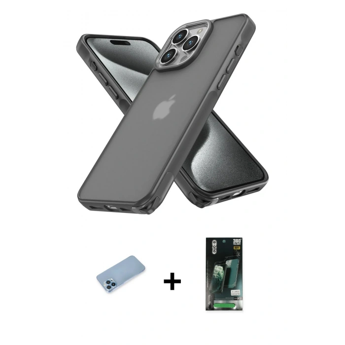 MARSİLYAN™- iPhone 13 Pro Max Kılıf Atlas Form - Şeffaf 360 Full Body Arka Koruyucu + Shine Kamera Lens Koruma Cam - MI