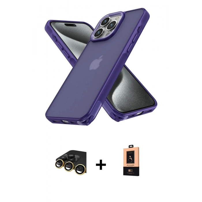 MARSİLYAN™- iPhone 13 Pro Max Kılıf Atlas Form - Şeffaf Maxco Cam Ekran Koruyucu + Raze Metal Kamera Lens - GD